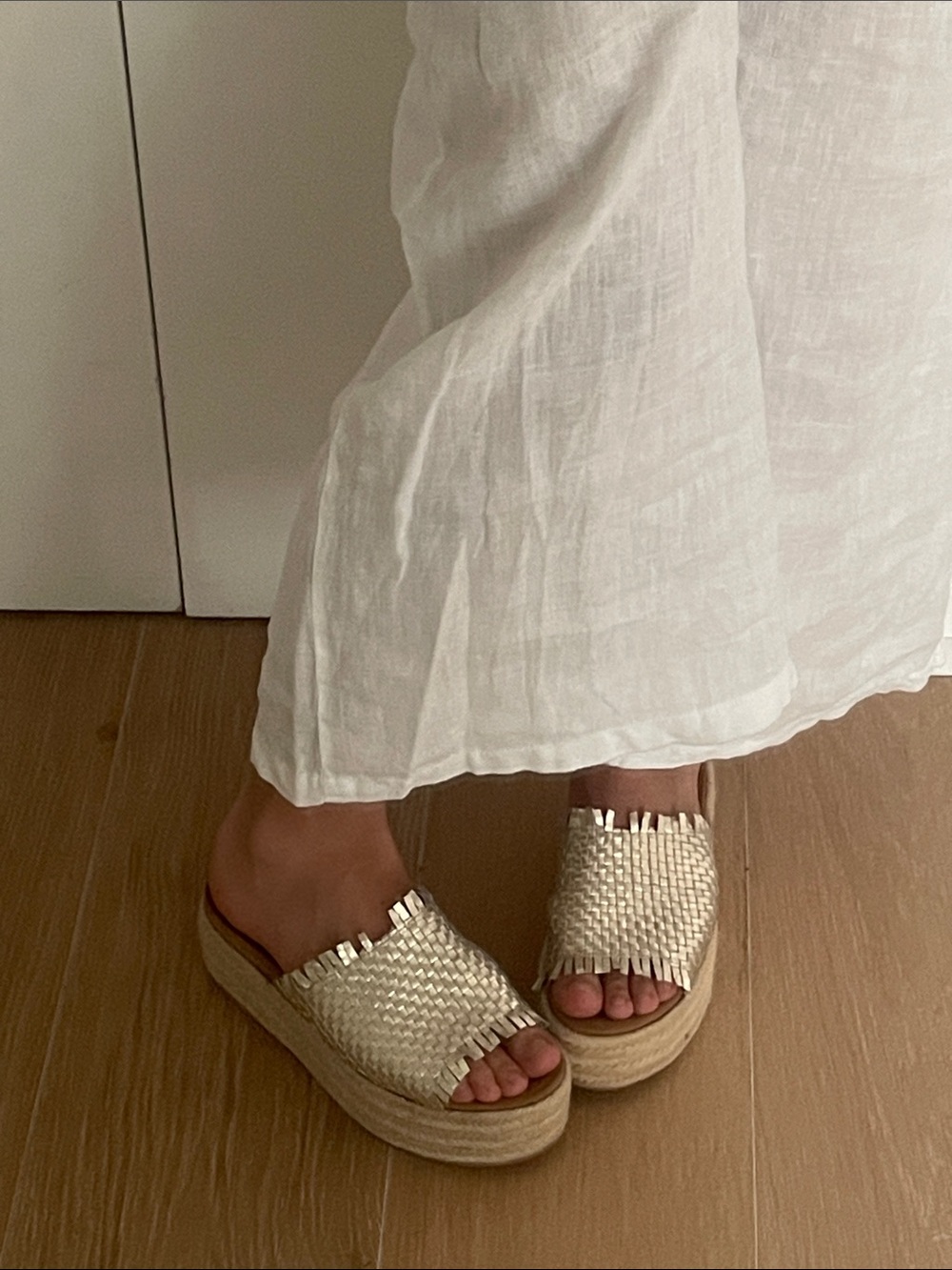 Women’s Gold Woven Platform Slide Sandals
